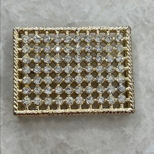 VTG Belt Buckle /Scarf Slide Rhinestones- 1930's Goldtone Art Deco Signed WMCA